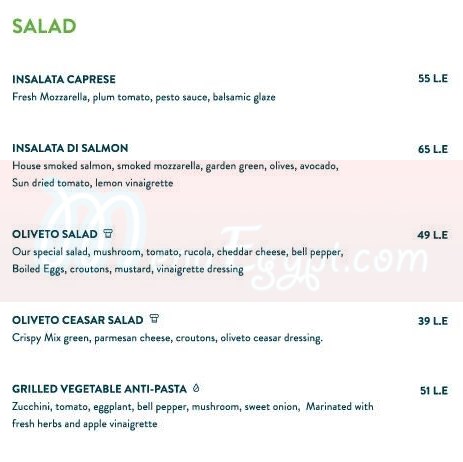 Oliveto online menu